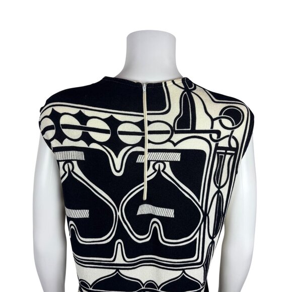 Vintage 70s Abstract Tunic Womens M Black & White Psychedelic Patterned Sleevele - Picture 9 of 10